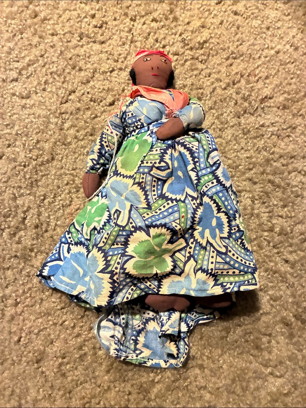 Handmade Blue & Green Floral Cloth Doll for Kids